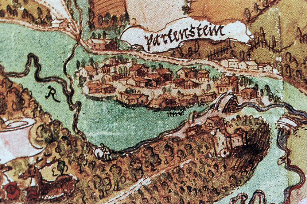 Partenstein auf der Karte der Jagdbezirke Prozelten und Rieneck, um1600 (StA Würzburg, Mainzer Risse und Pläne, XI/69)