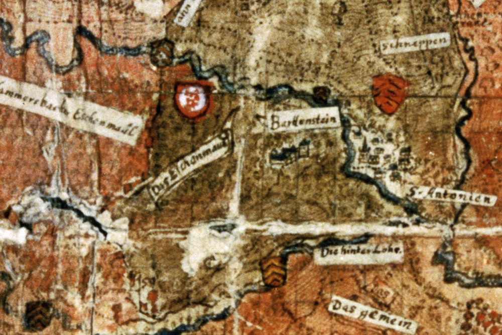 Burg Bartenstein auf einer Karte um 1585 (StA Marburg, Karte P II 14 930)