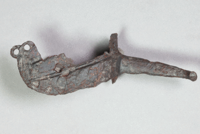 Fragment einer Radspore von der Burg Bartenstein, 15. Jh., Partenstein, Museum Ahler Kram, Fd. Nr. 1952, H. 5,3 cm, Br. 12,2 cm