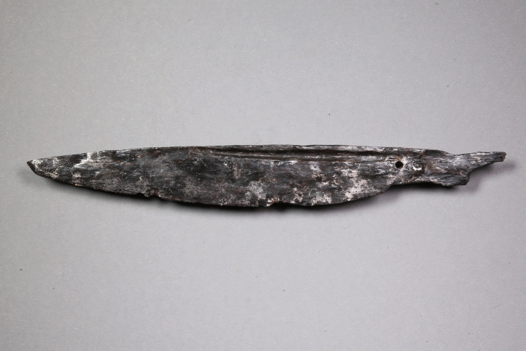 Messer von der Burg Bartenstein, Partenstein, Eisen, 14. Jh., Museum Ahler Kram, Fd. Nr. 2457, H. 3,6 cm, Br. 26,1 cm